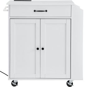 VEVOR Kitchen Island Cart, 32" Mobile Carts with Storage Cabinet, Rolling Table with Power Outlet, Spice Rack, Towel Bar, Adjustable Shelf, Drawe